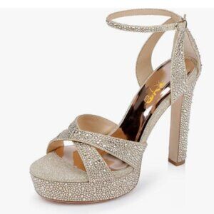 XYD Platino Crossed Straps Open Toe Rhinestone Bejeweled Platform Sandals